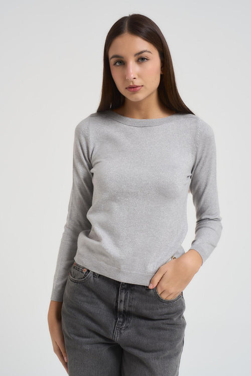 Maglia donna in lurex grigio chiaro