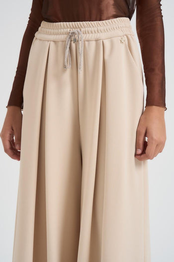 Pantalone donna over con pinces beige - 5