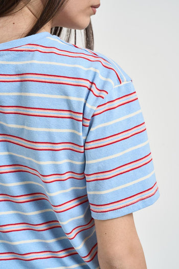 T-shirt donna a righe celeste - 4