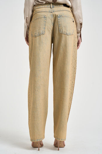 Jeans donna wide leg con strass sabbiato - 3