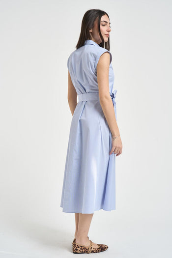Abito donna midi chemisier a righe azzurro - 4