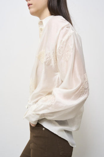Camicia donna con ricami floreali bianca - 4