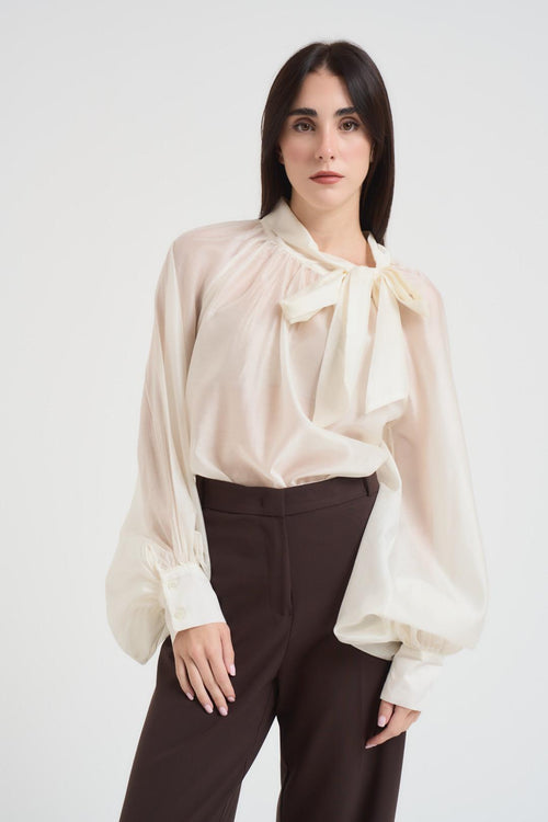 Blusa donna con fiocco latte