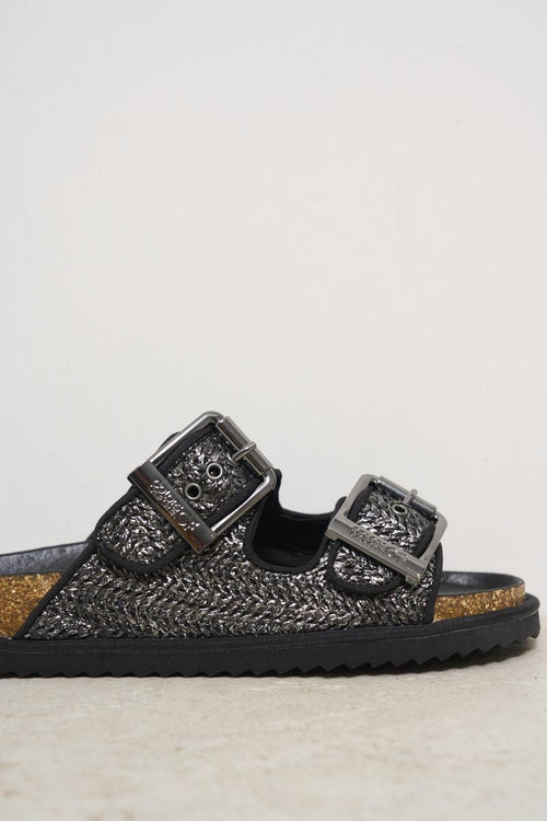 Women's sandal in black laminated raffia - 2