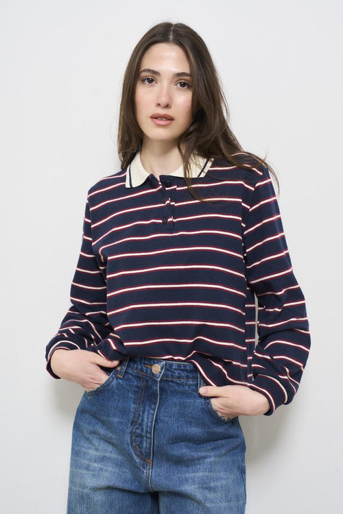 Women's long sleeve striped polo shirt
