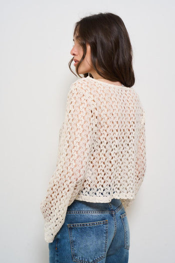 Maglia donna traforata panna - 4