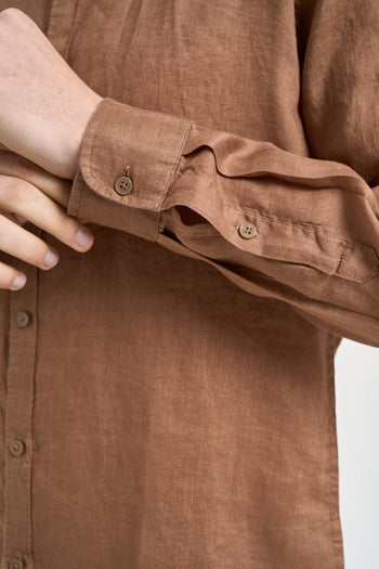 Camicia uomo in lino tabacco - 3