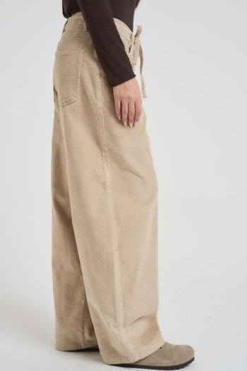 Pantalone donna a palazzo in velluto a costine beige - 4