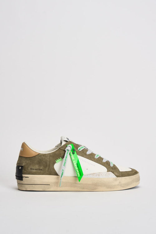 Sneakers uomo bianca e suede verde militare