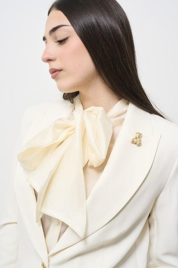Cream women's jacket with brooch - 3