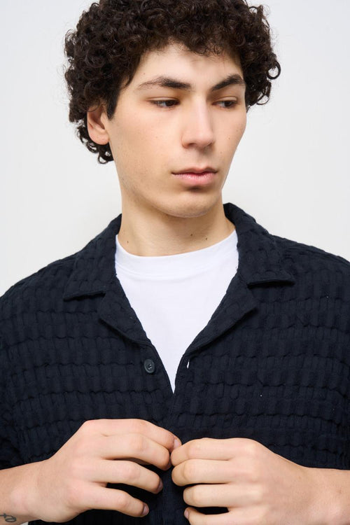 Camicia uomo traforata nera - 2