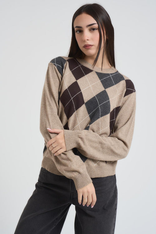 Maglia donna con rombi beige