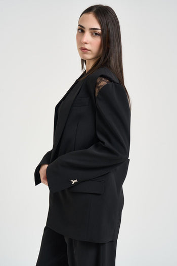 Giacca donna monopetto con pizzo nera - 3