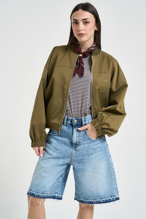 Giubbotto donna cropped verde militare - 1
