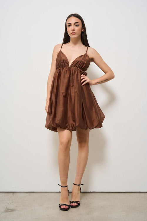 Abito donna corto balloon marrone