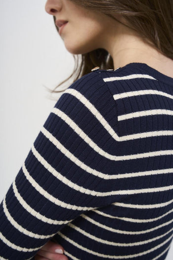 T-shirt donna a righe bianca e blu - 5