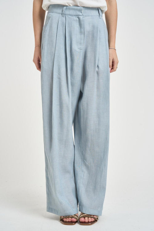 Pantalone donna wide leg celeste