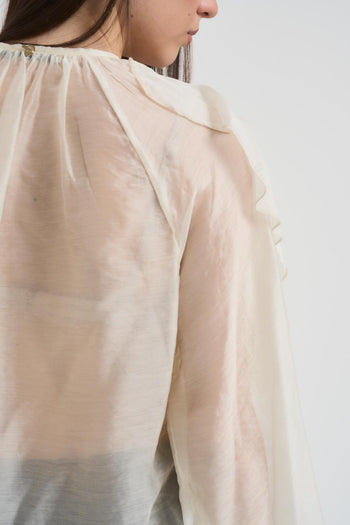 Blusa donna con volant beige - 4