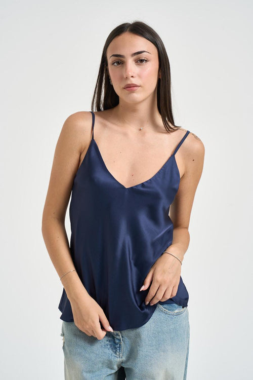 Top donna effetto satin blu - 1