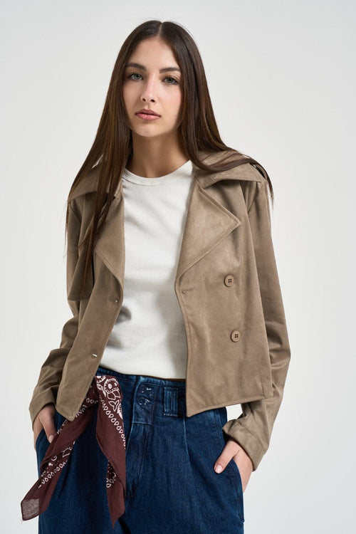 Trench donna cropped in suede tortora - 2