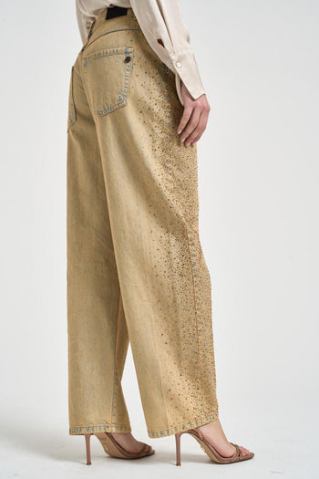 Jeans donna wide leg con strass sabbiato - 4