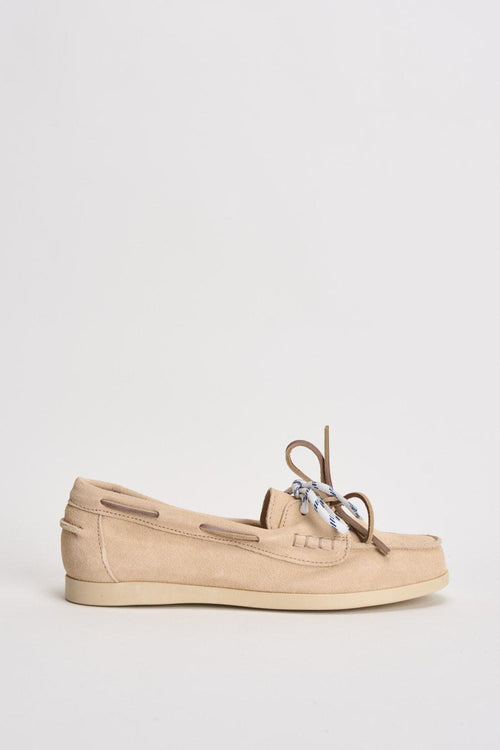 Mocassino donna da barca in suede rosa cipria