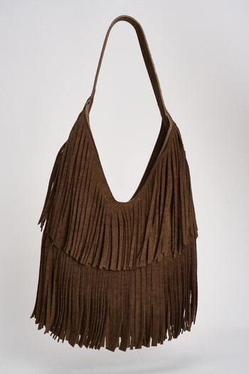 Borsa donna a spalla con frange marrone - 3