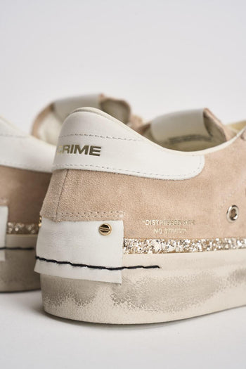 Sneakers donna in suede beige con glitter oro - 7