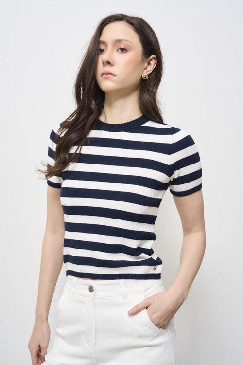 T-shirt donna a righe bianca e blu