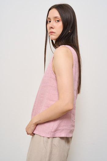 Top donna in lino rosa - 3