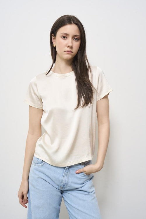 Women's cream satin T-shirt