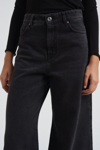 Jeans donna nero gamba ampia - 5