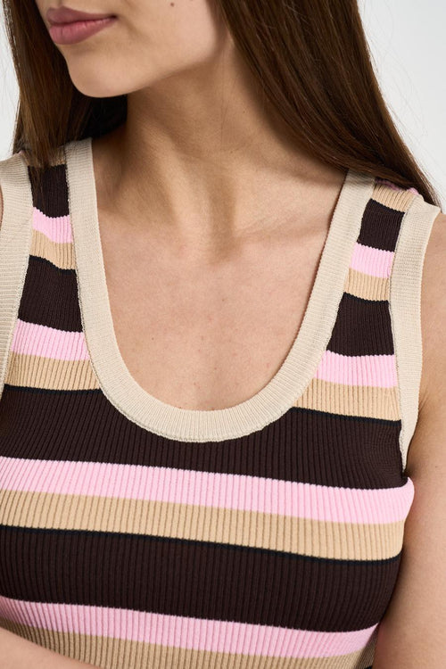 Top donna smanicato a righe multicolor - 2