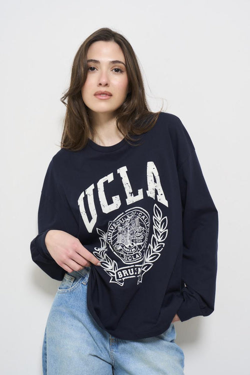 Felpa donna blu con stampa - 2