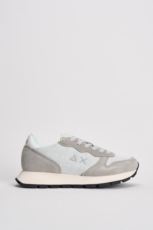 Sneakers donna in suede grigio chiaro e silver