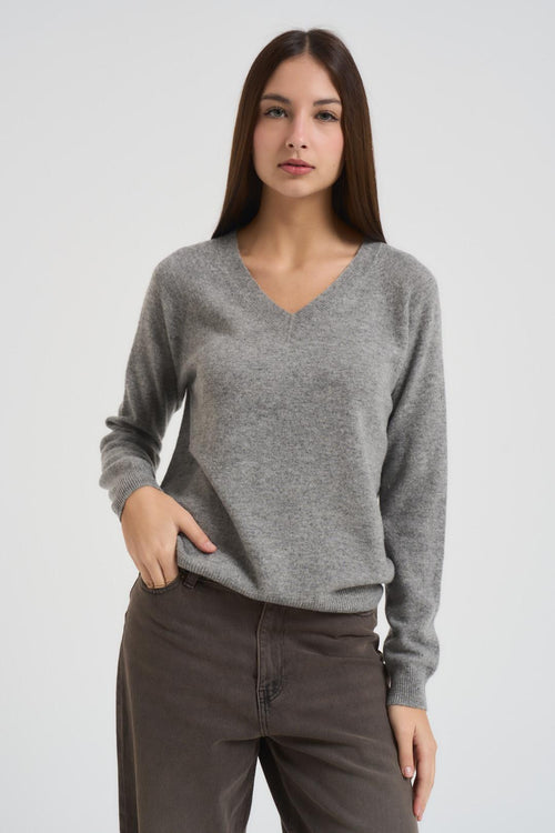 Maglia donna scollo a V grigia