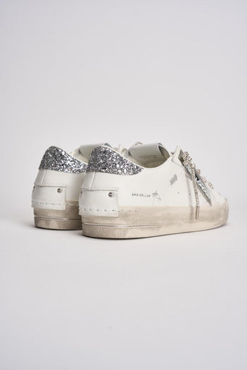 Sneakers donna bianche e glitter argento - 6
