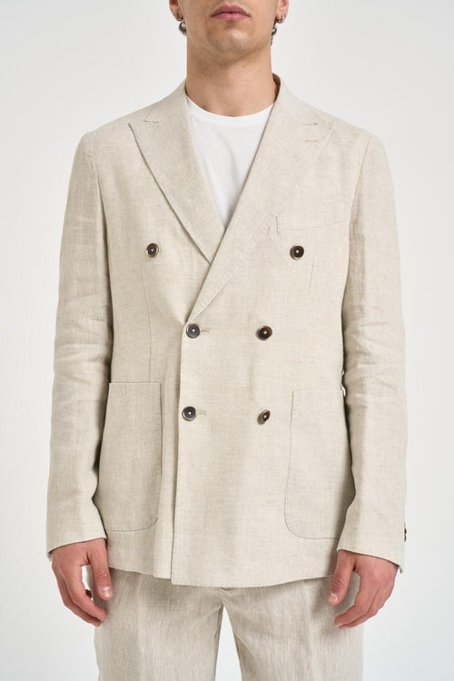 Giacca uomo doppiopetto in lino beige - 2