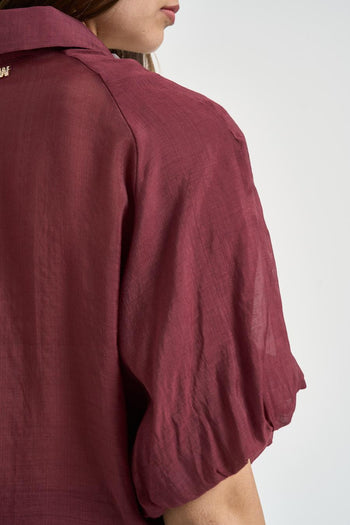 Camicia donna semi-trasparente bordeaux - 5