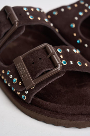 Sandalo donna in suede marrone con borchie - 4