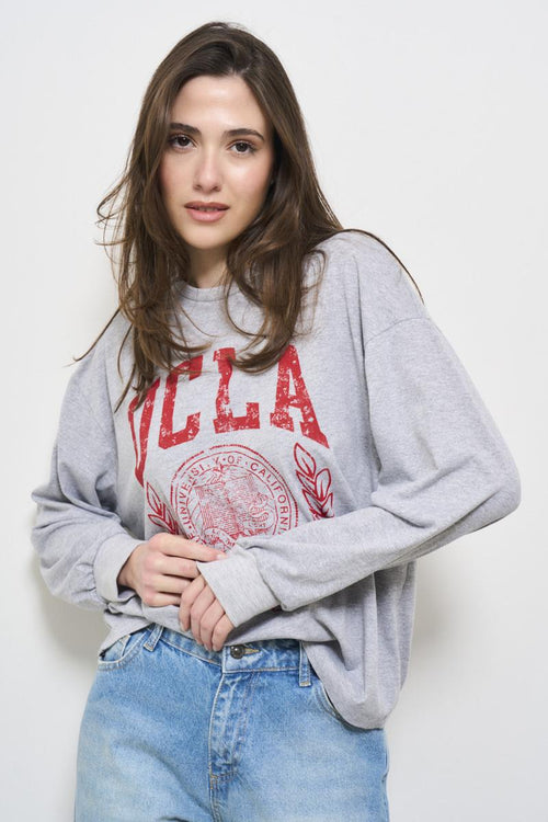 Women's grey sweatshirt with print - 2