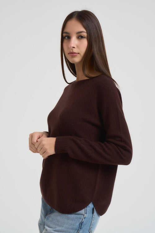 Maglia donna scollo a barchetta caffè - 2