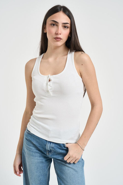 Top donna in cotone a costine bianco