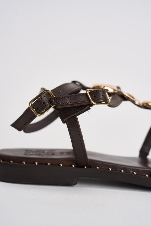 Sandali donna marrone con gioiello oro - 2