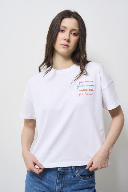White women's t-shirt with Gin Tonic writing