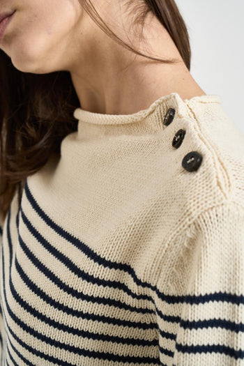 Maglia donna a righe panna e blu - 5