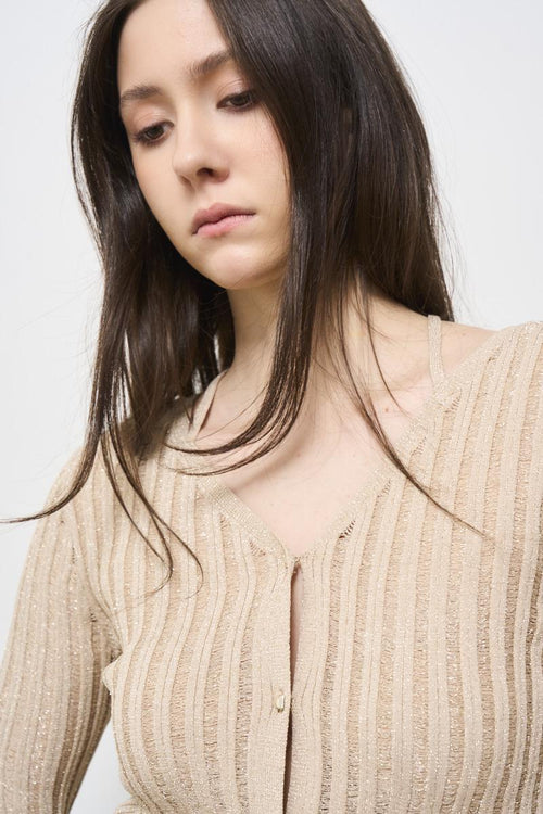 Cardigan donna in maglia oro - 2