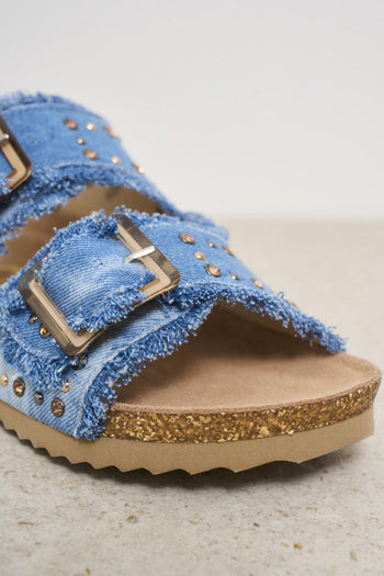 Sandali donna in denim con strass e borchie - 4