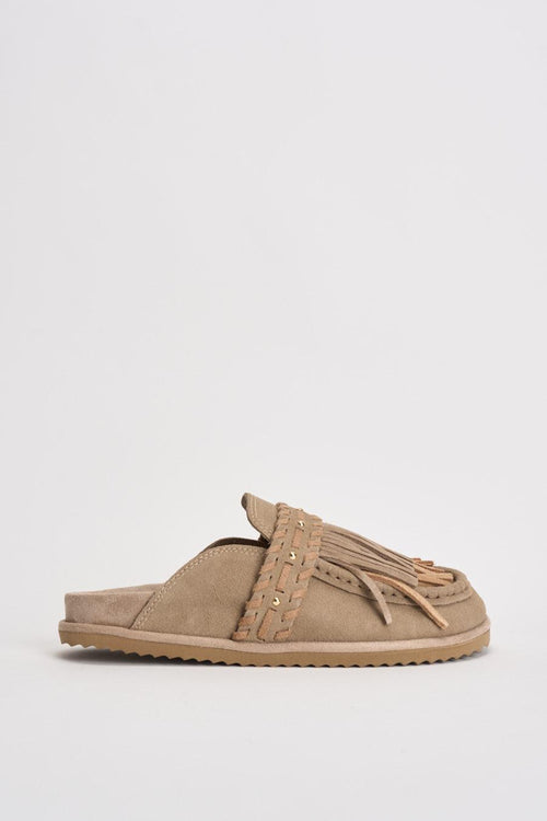 Sabot donna con frange in suede beige