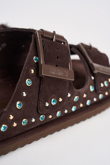Sandalo donna in suede marrone con borchie - 8
